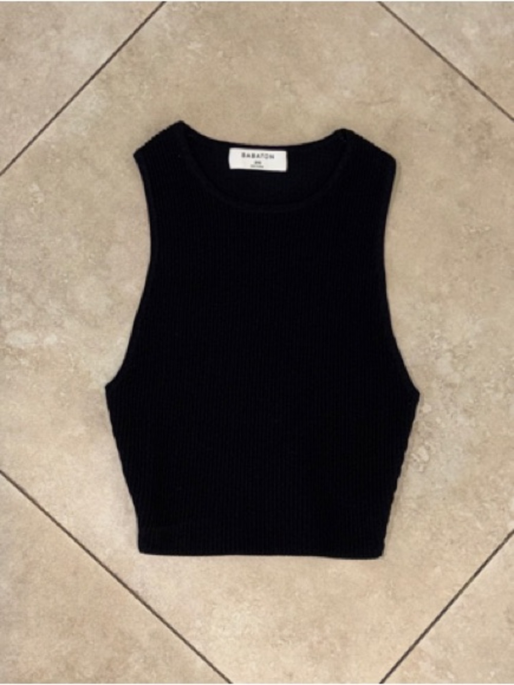 Babaton Black Ribbed Cropped Sleeveless Tank Size